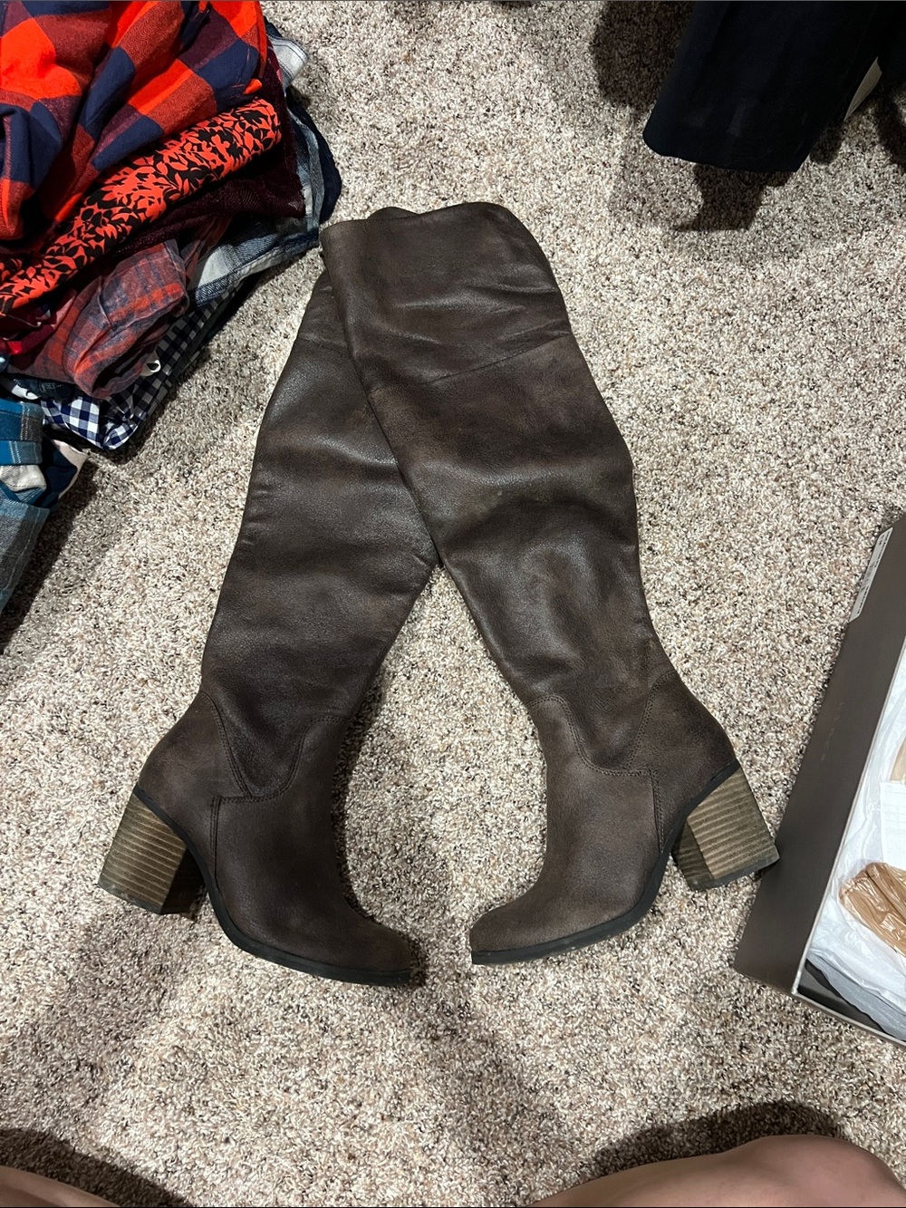 hinge Dark Brown Over-the-Knee Leather Block Heel Boots